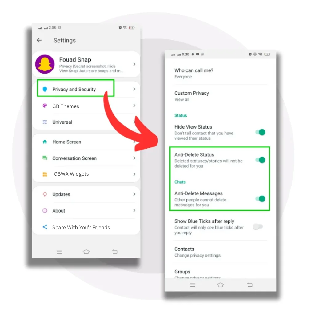 GBWhatsApp Anti-Delete Messages and Status