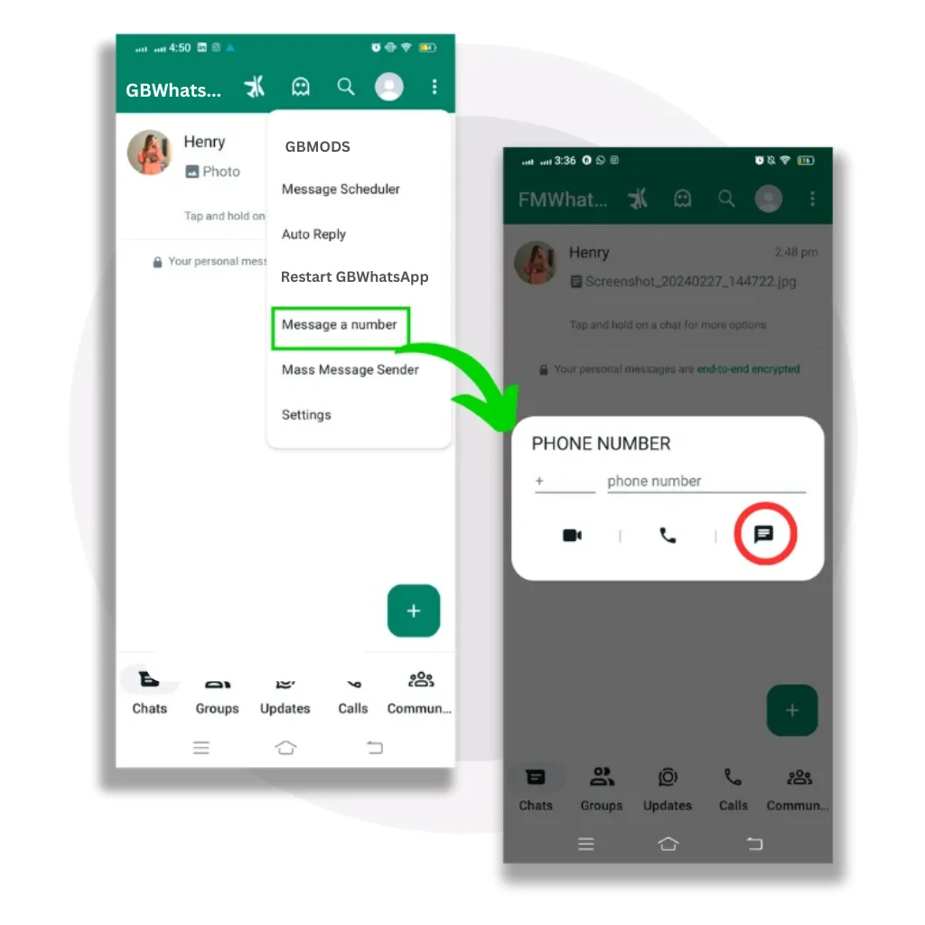GBWhatsApp Message a Number without Saving any Contact